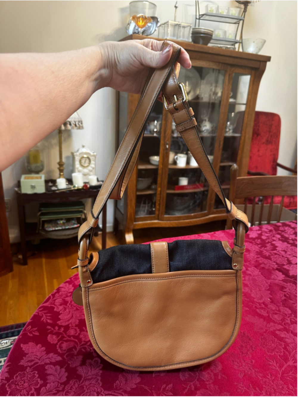 Michael Kors Blue Denim & Tan Leather Crossbody Bag - Picture 2 of 12